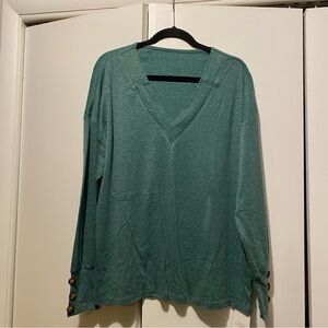 Elegant Teal V-Neck Long Sleeve Top